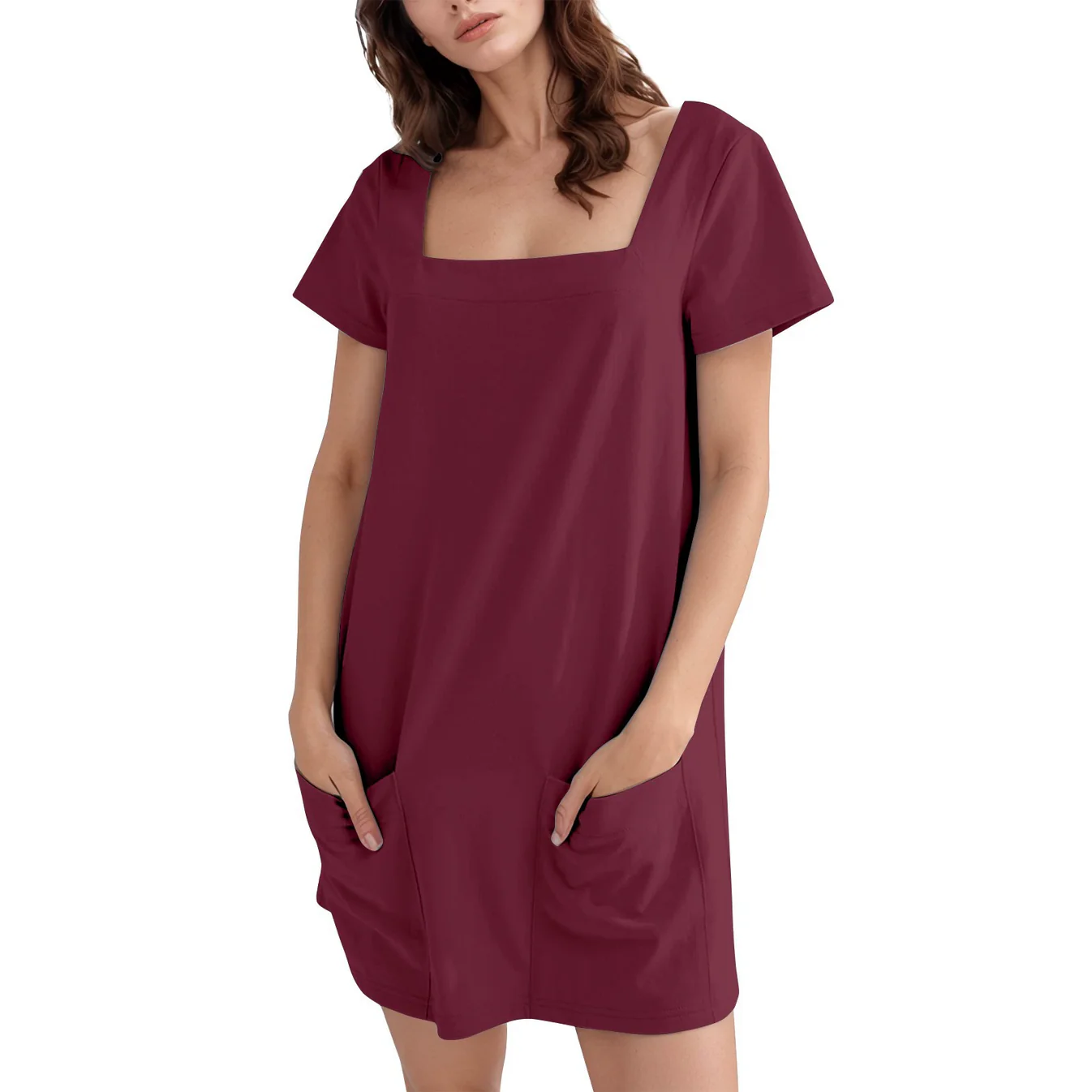 Sablelle Women’s Casual Square Neck Short Sleeve Dress with Pockets – Everyday Summer Dress