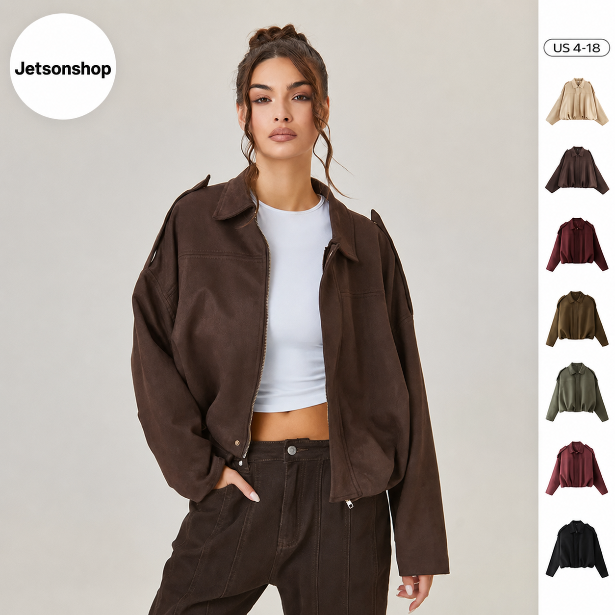 Women's Suede-Look Oversized Bomber Jacket for Fall & Winter