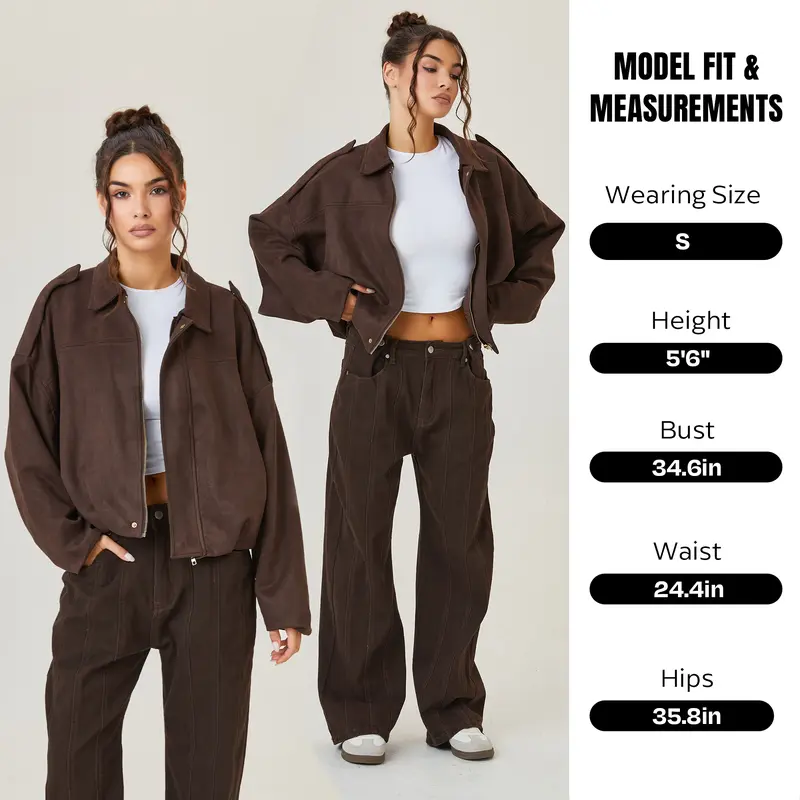 Women's Suede-Look Oversized Bomber Jacket for Fall & Winter