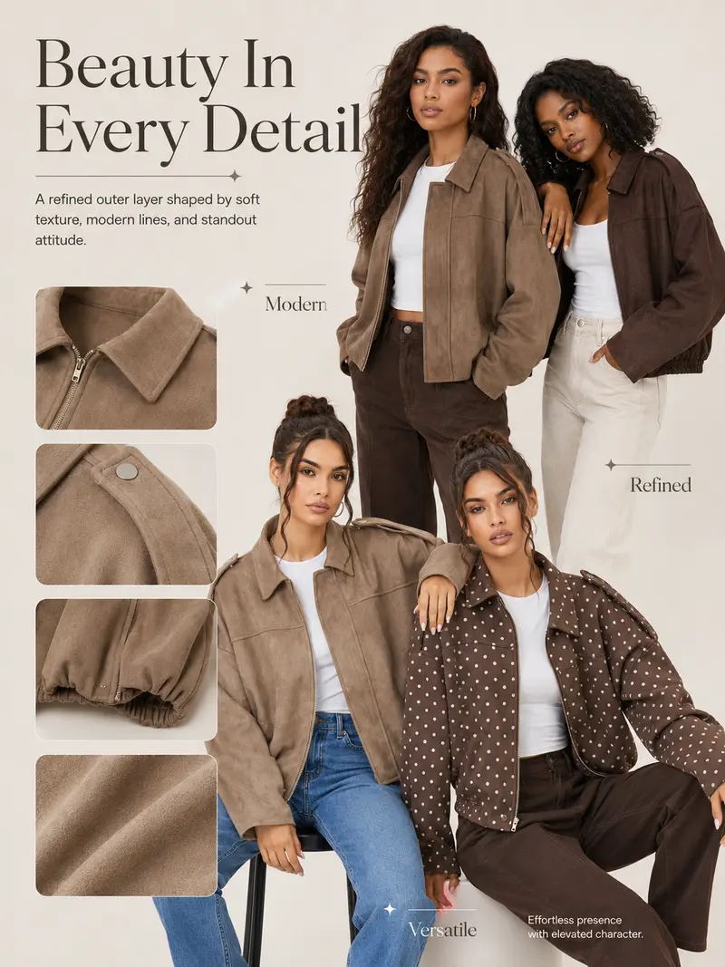 Women's Suede-Look Oversized Bomber Jacket for Fall & Winter
