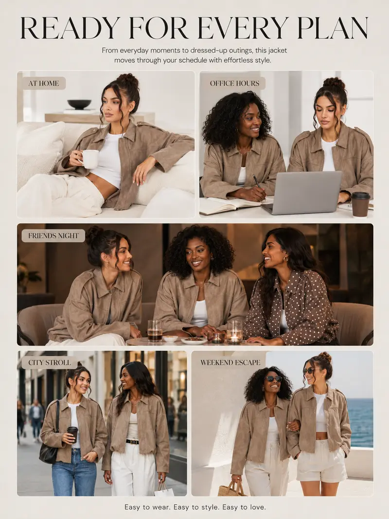 Women's Suede-Look Oversized Bomber Jacket for Fall & Winter