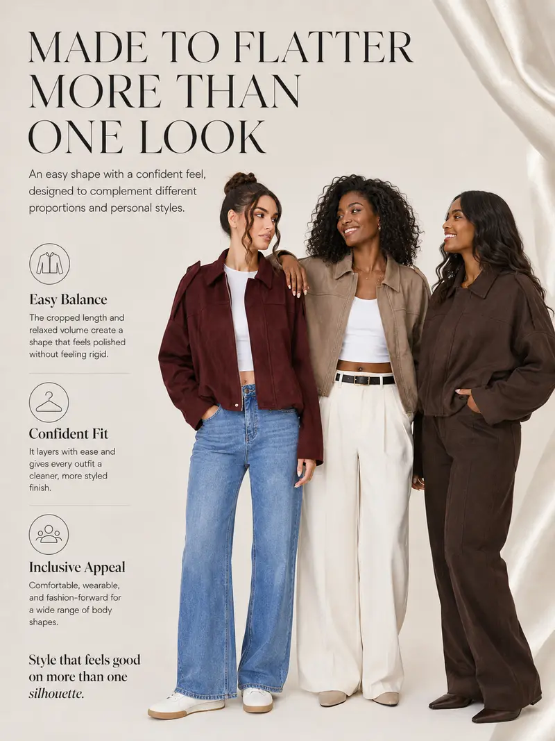 Women's Suede-Look Oversized Bomber Jacket for Fall & Winter