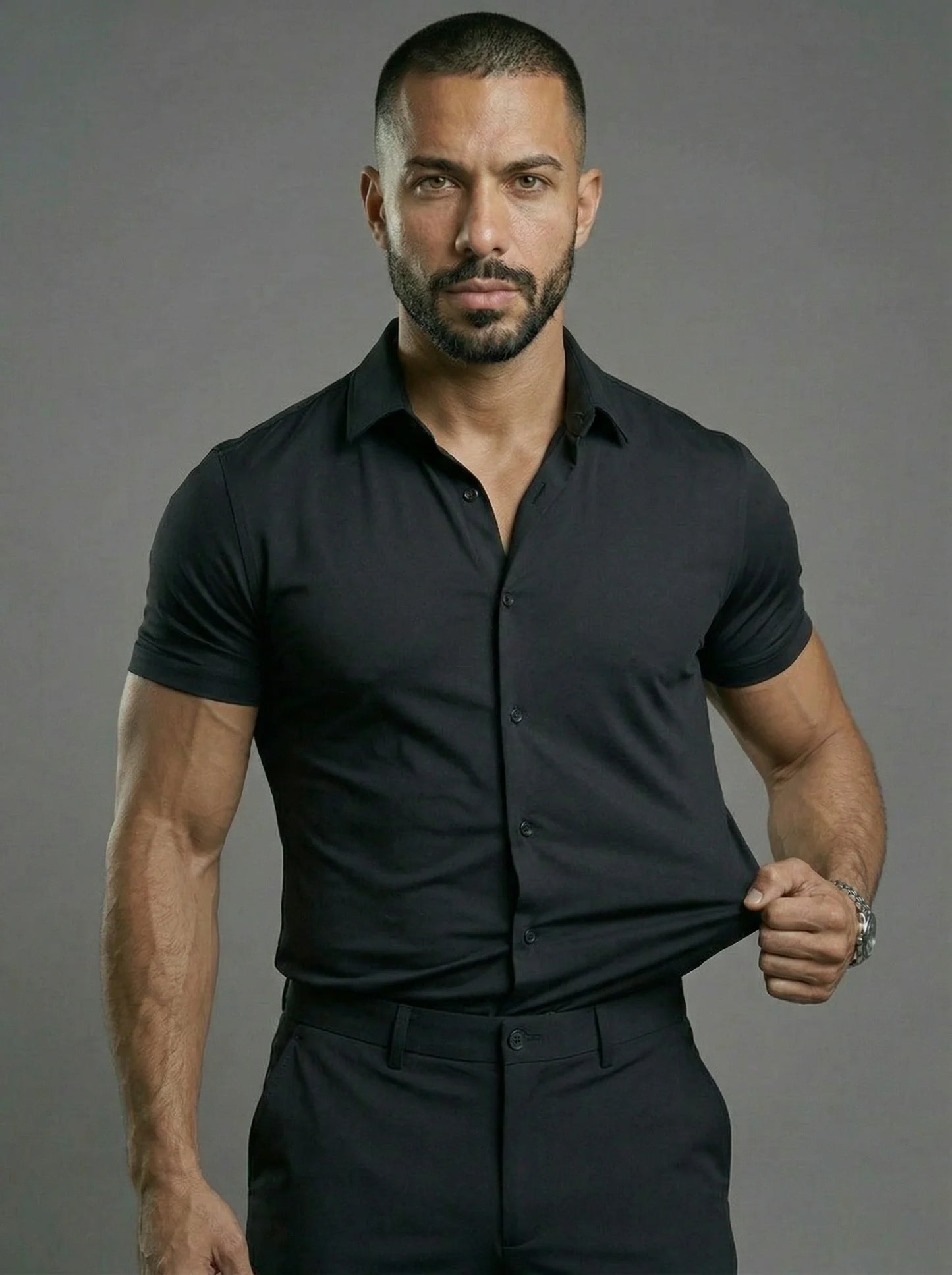 Men's Comfortable Stretch Dress Shirt - Flattering Fit For All Body Types, Short Sleeve Casual Shirt