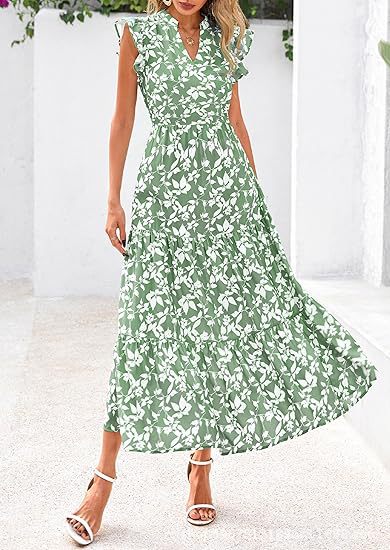 Women's Summer Boho Floral Flowy Midi Dresses