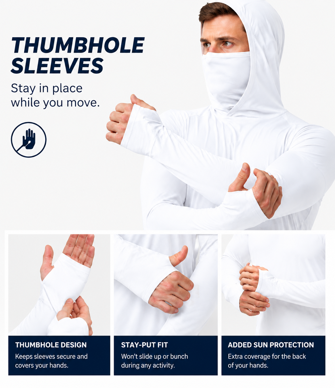 Men's  Long-Sleeve Sun-Ice Silk Protection Hoodie (with Sleeve Pocket and Face Mask)