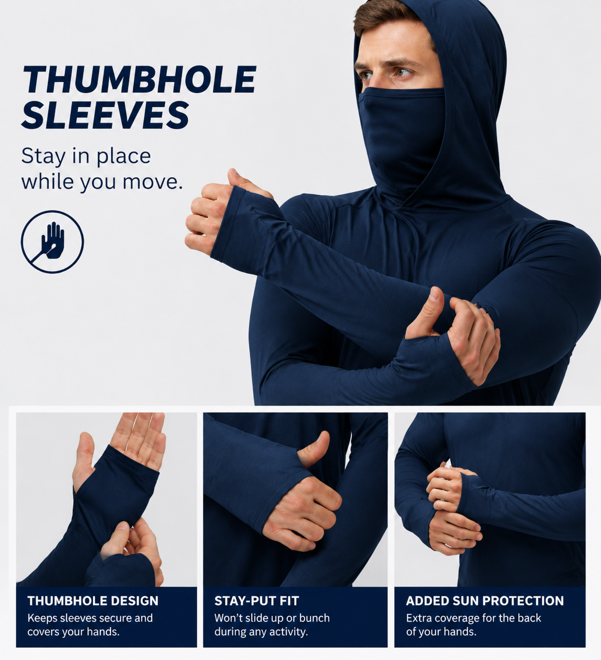 Men's  Long-Sleeve Sun-Ice Silk Protection Hoodie (with Sleeve Pocket and Face Mask)