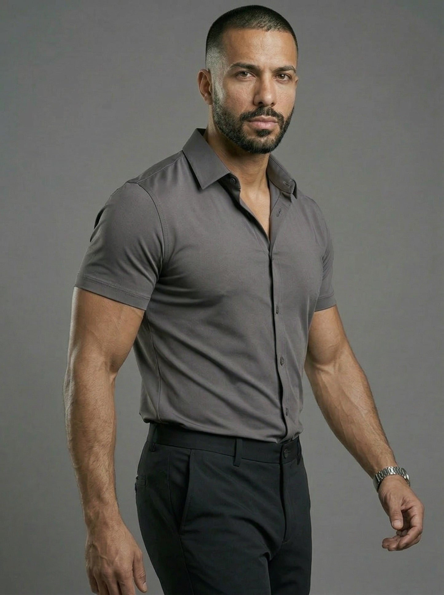 Men's Comfortable Stretch Dress Shirt - Flattering Fit For All Body Types, Short Sleeve Casual Shirt