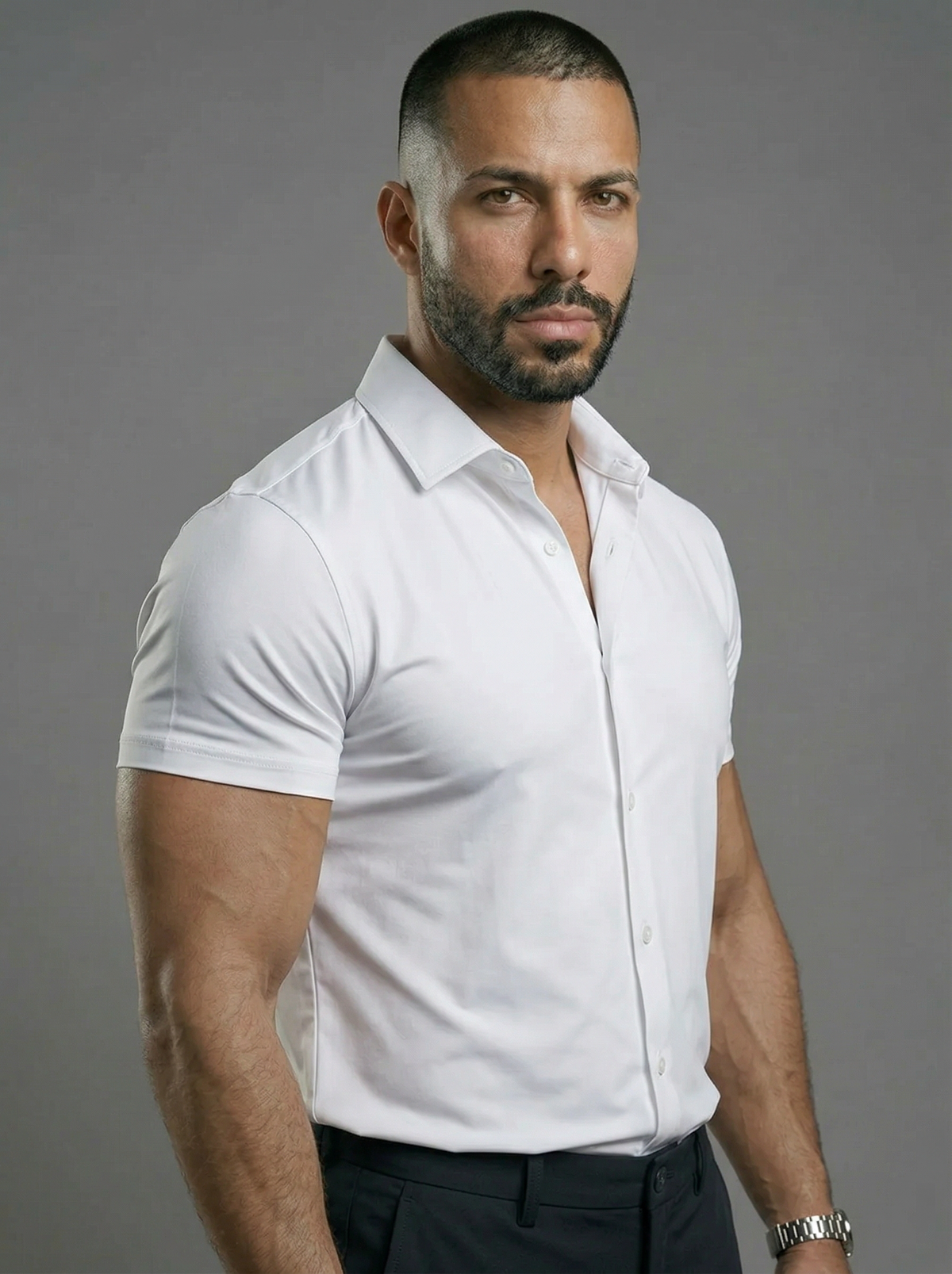 Men's Comfortable Stretch Dress Shirt - Flattering Fit For All Body Types, Short Sleeve Casual Shirt