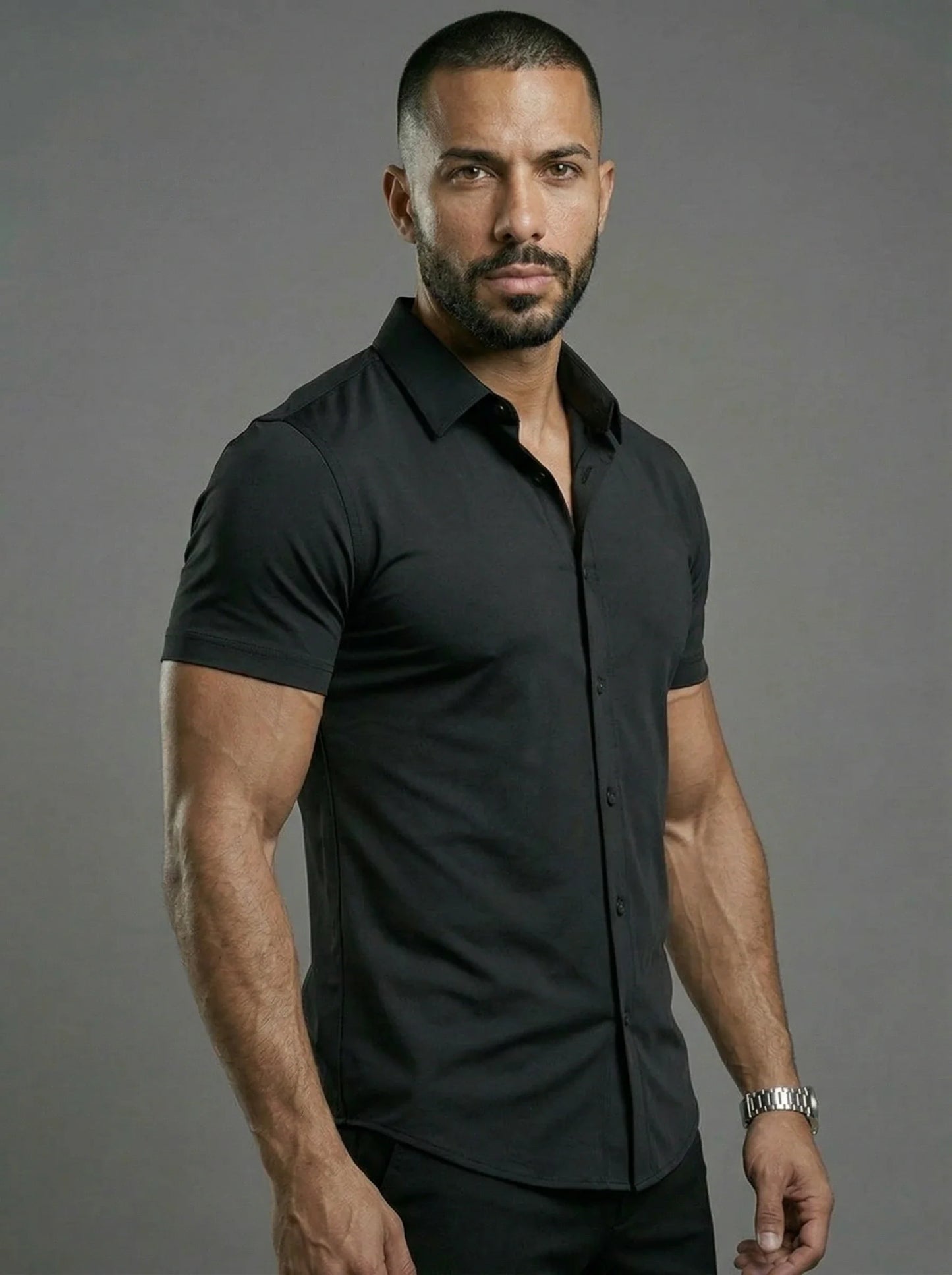 Men's Comfortable Stretch Dress Shirt - Flattering Fit For All Body Types, Short Sleeve Casual Shirt