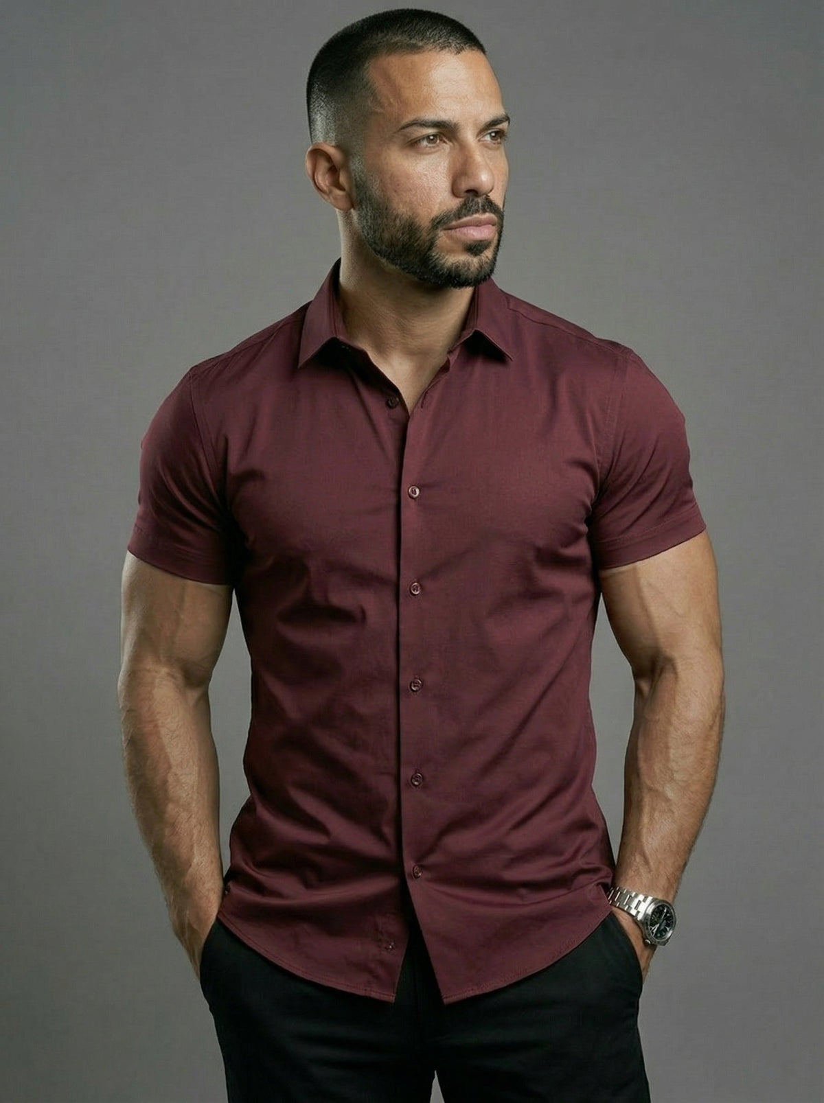 Men's Comfortable Stretch Dress Shirt - Flattering Fit For All Body Types, Short Sleeve Casual Shirt