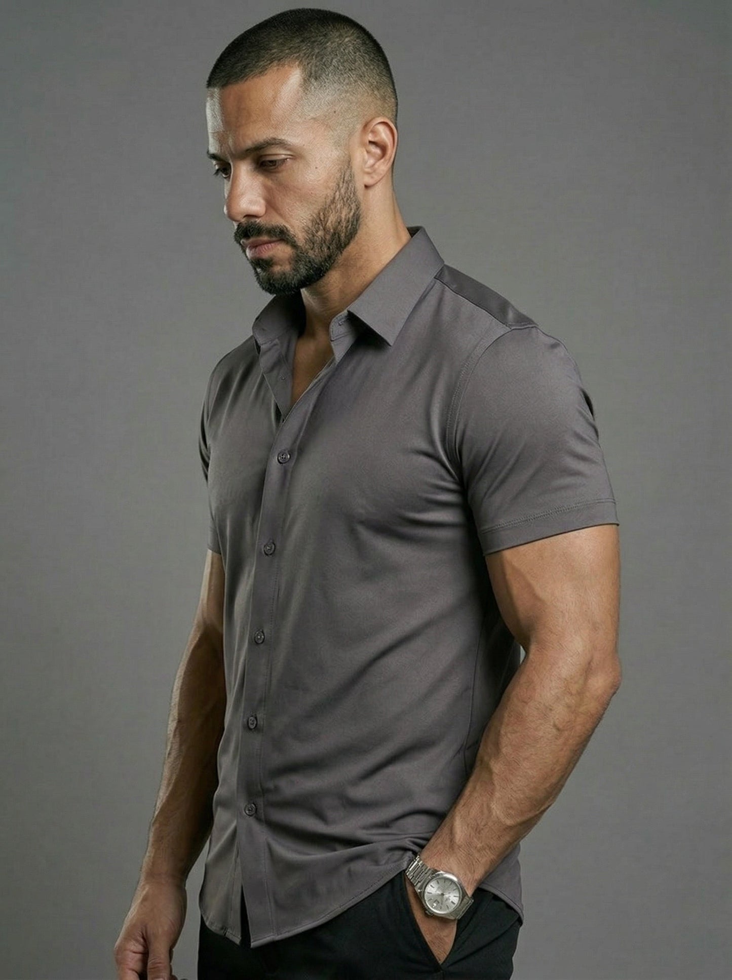 Men's Comfortable Stretch Dress Shirt - Flattering Fit For All Body Types, Short Sleeve Casual Shirt
