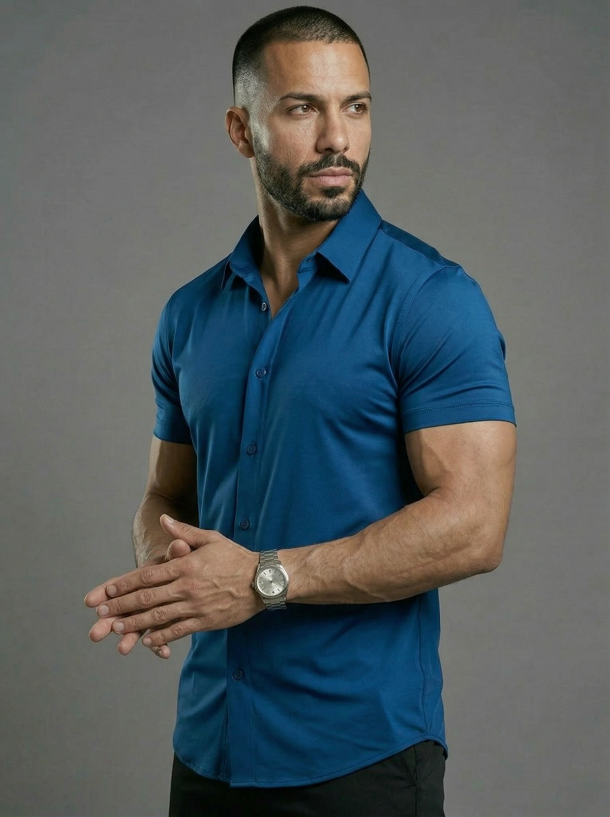 Men's Comfortable Stretch Dress Shirt - Flattering Fit For All Body Types, Short Sleeve Casual Shirt