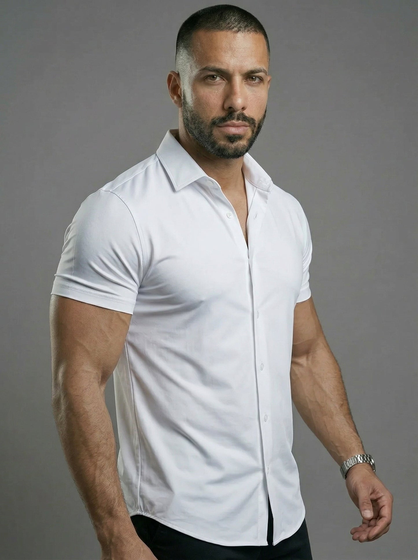 Men's Comfortable Stretch Dress Shirt - Flattering Fit For All Body Types, Short Sleeve Casual Shirt