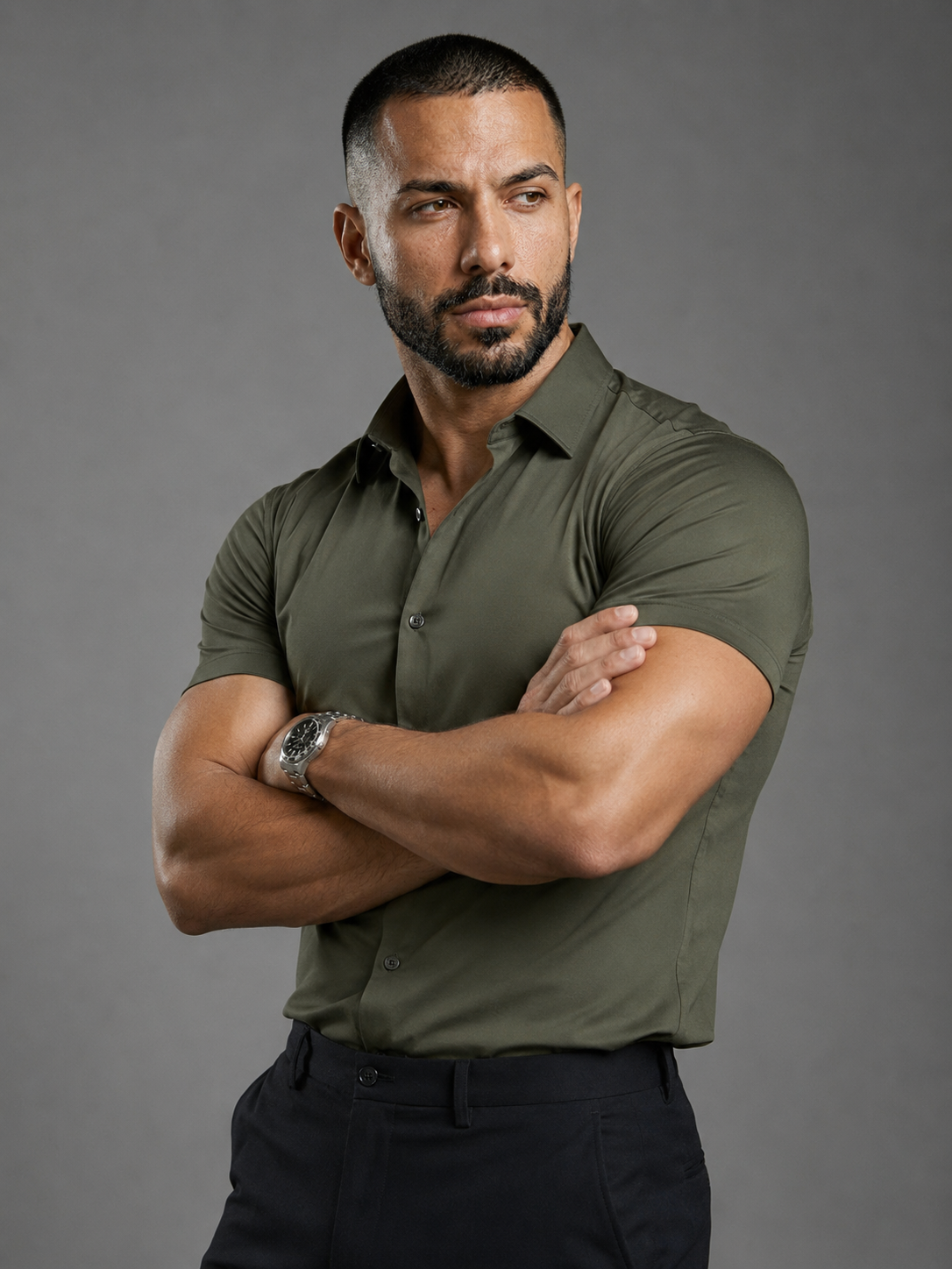 Men's Comfortable Stretch Dress Shirt - Flattering Fit For All Body Types, Short Sleeve Casual Shirt