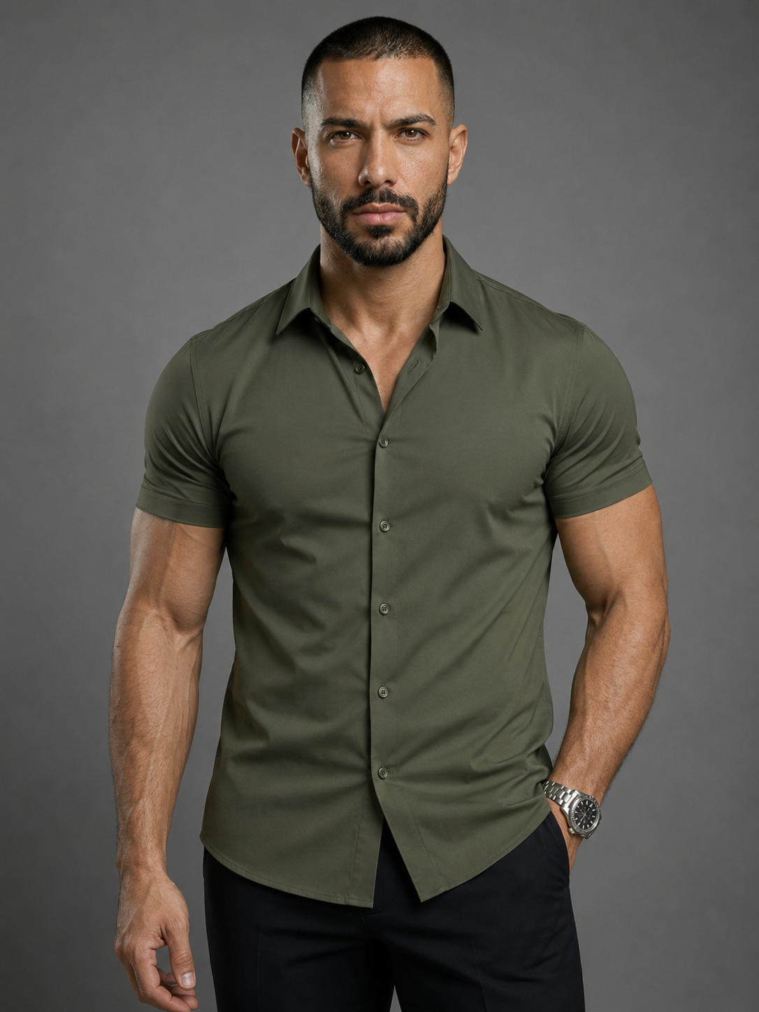 Men's Comfortable Stretch Dress Shirt - Flattering Fit For All Body Types, Short Sleeve Casual Shirt
