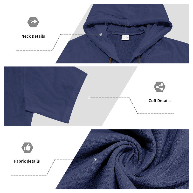 Men's Cooling Linen Blend Hooded Short Sleeve Shirt & Pants Set