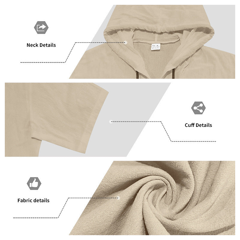 Men's Cooling Linen Blend Hooded Short Sleeve Shirt & Pants Set