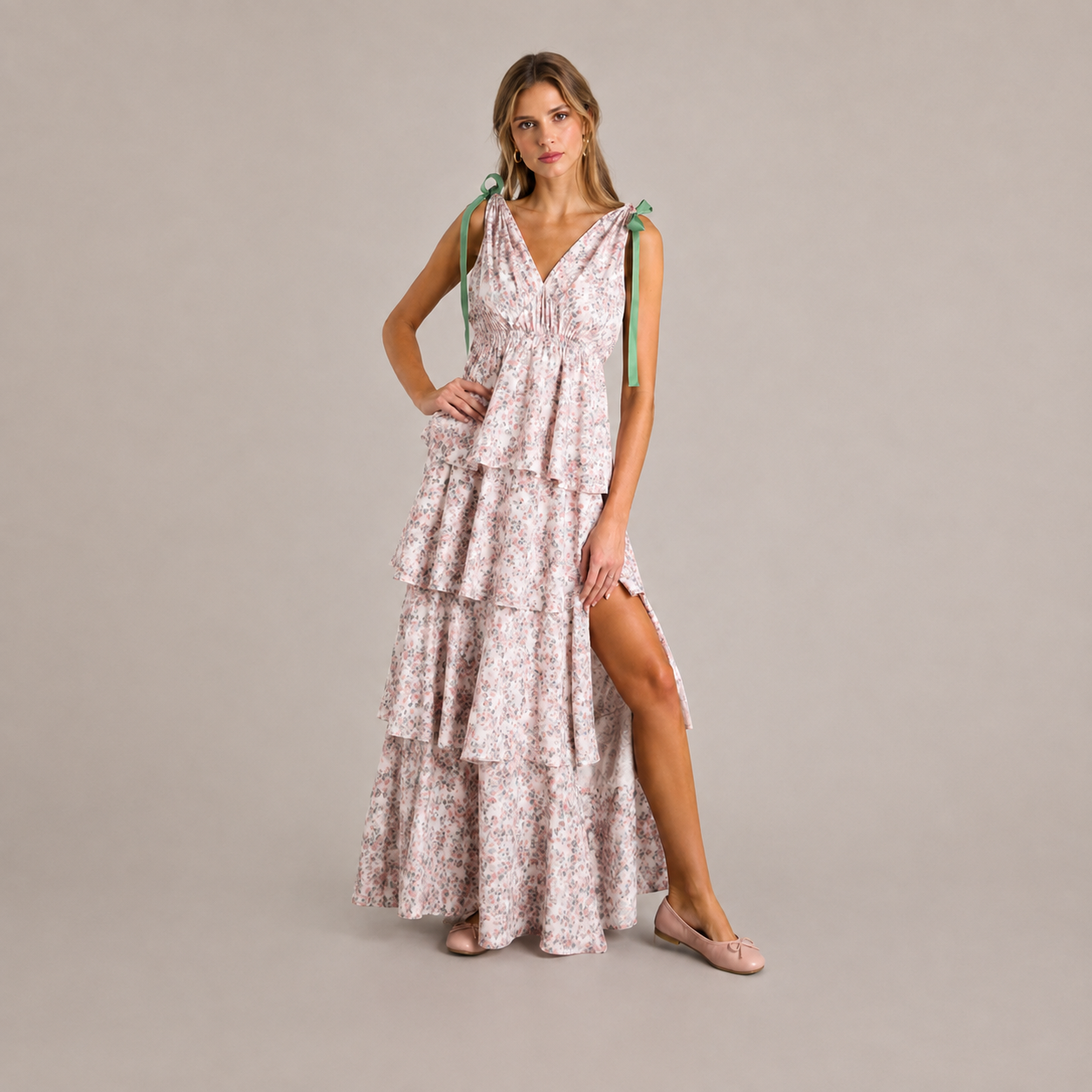 Women’s Boho Floral Tie-Shoulder Tiered Maxi Dress