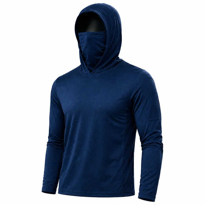 UPF 50+ Long-Sleeve Sun-Protection Hoodie (with Sleeve Pocket and Face Mask)