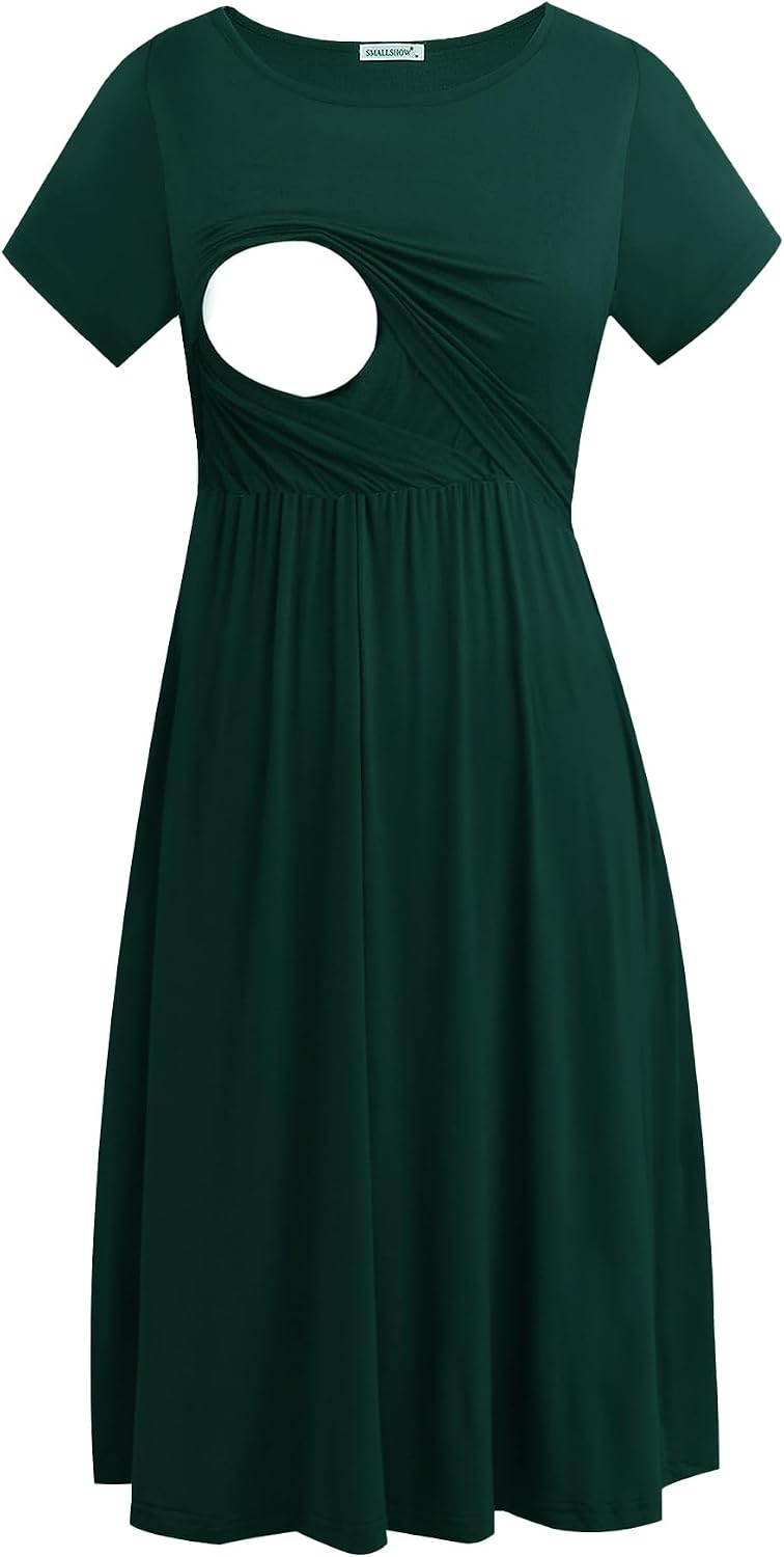Smallshow Women's Short Sleeve Patchwork Nursing Dresses for Breastfeeding