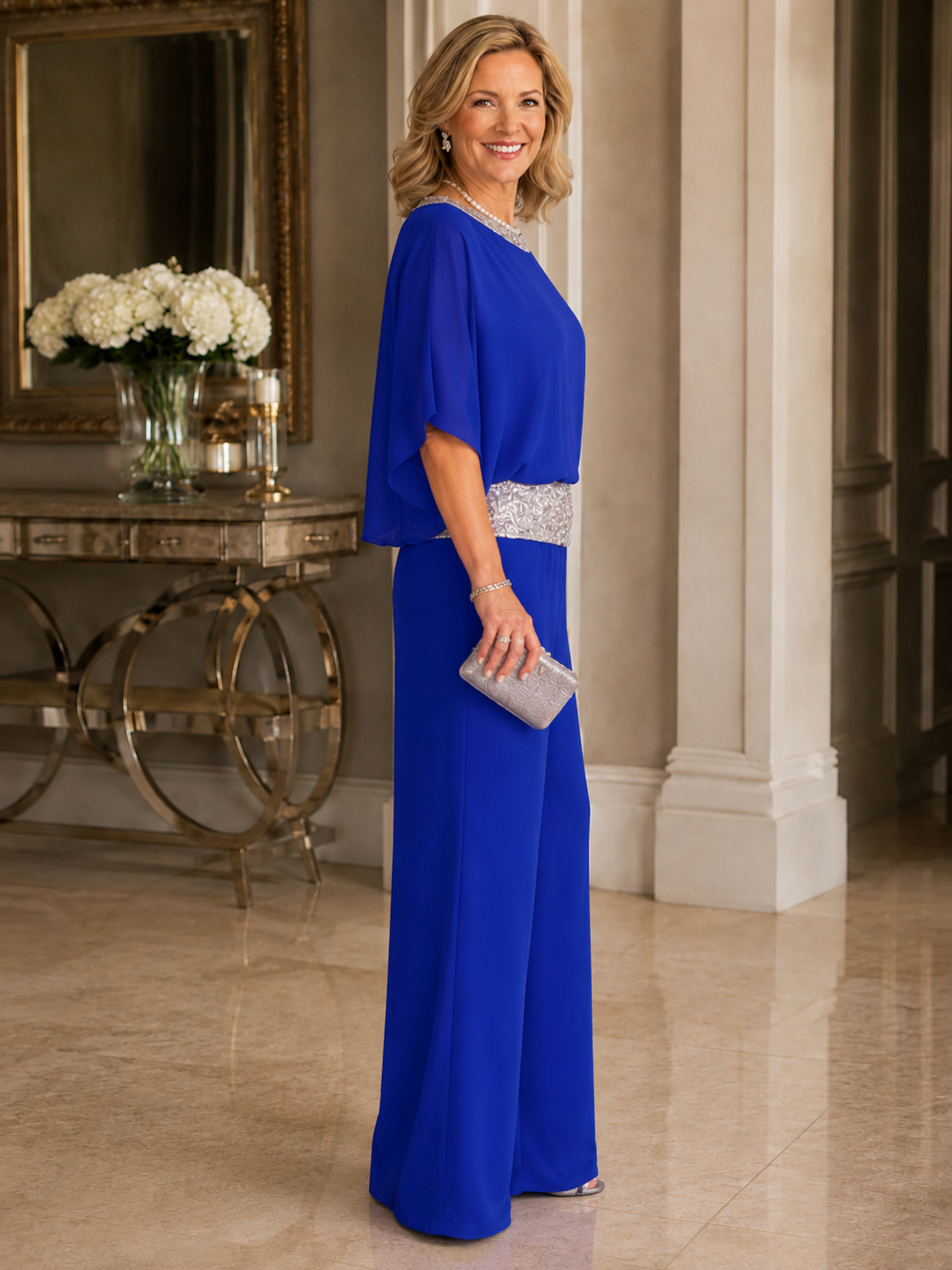 Women's Elegant Sequin Two Piece Set – Loose Fit Sparkle Top & Wide Leg Pants Outfit