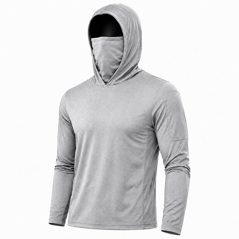 Men's  Long-Sleeve Sun-Ice Silk Protection Hoodie (with Sleeve Pocket and Face Mask)