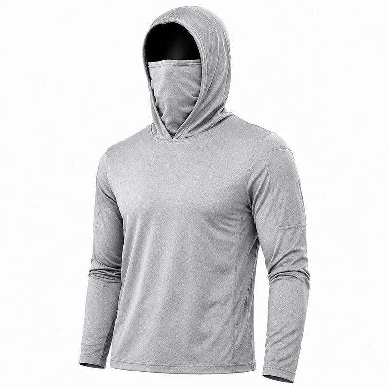 UPF 50+ Long-Sleeve Sun-Protection Hoodie (with Sleeve Pocket and Face Mask)
