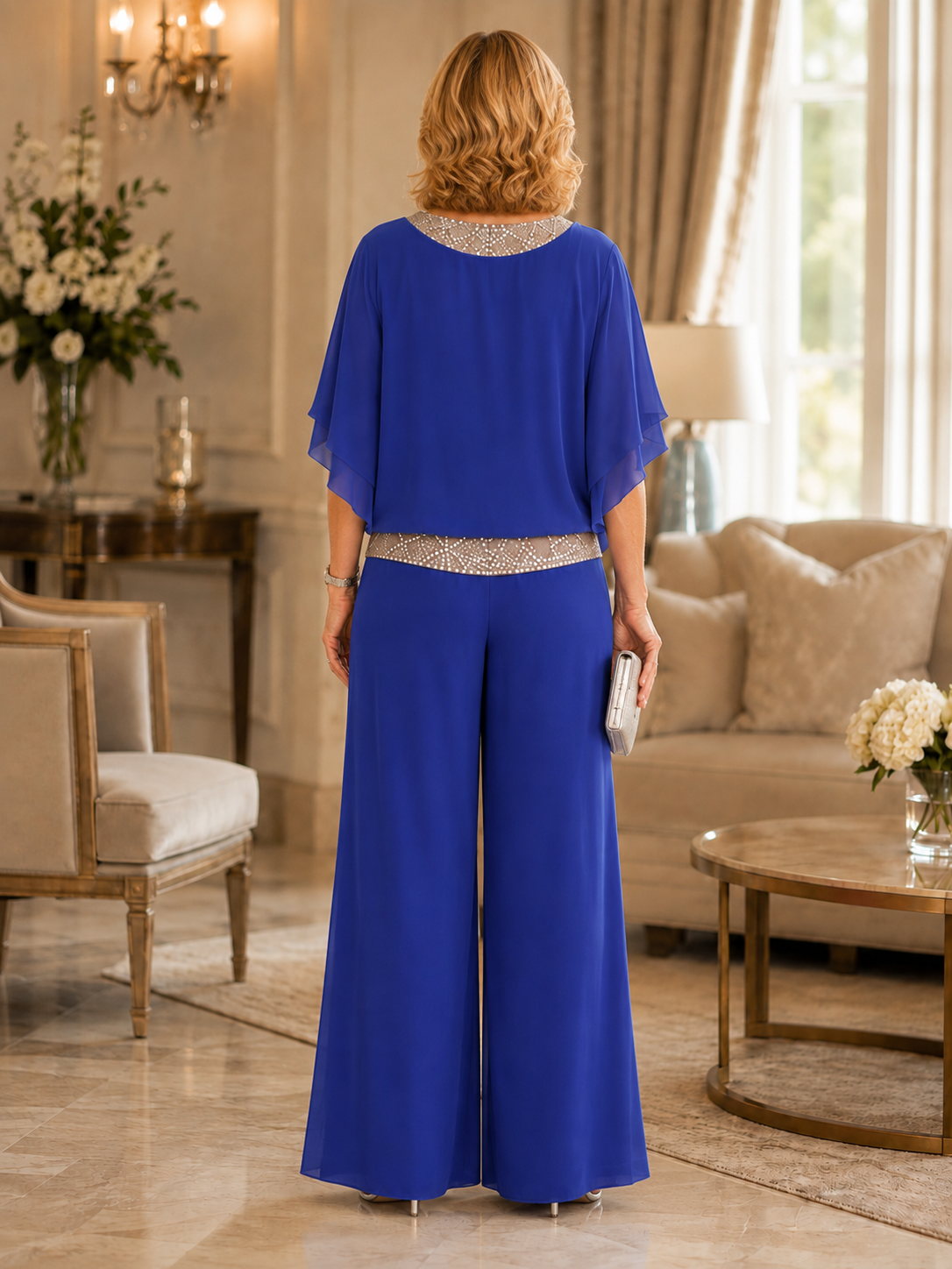 Women's Elegant Sequin Two Piece Set – Loose Fit Sparkle Top & Wide Leg Pants Outfit