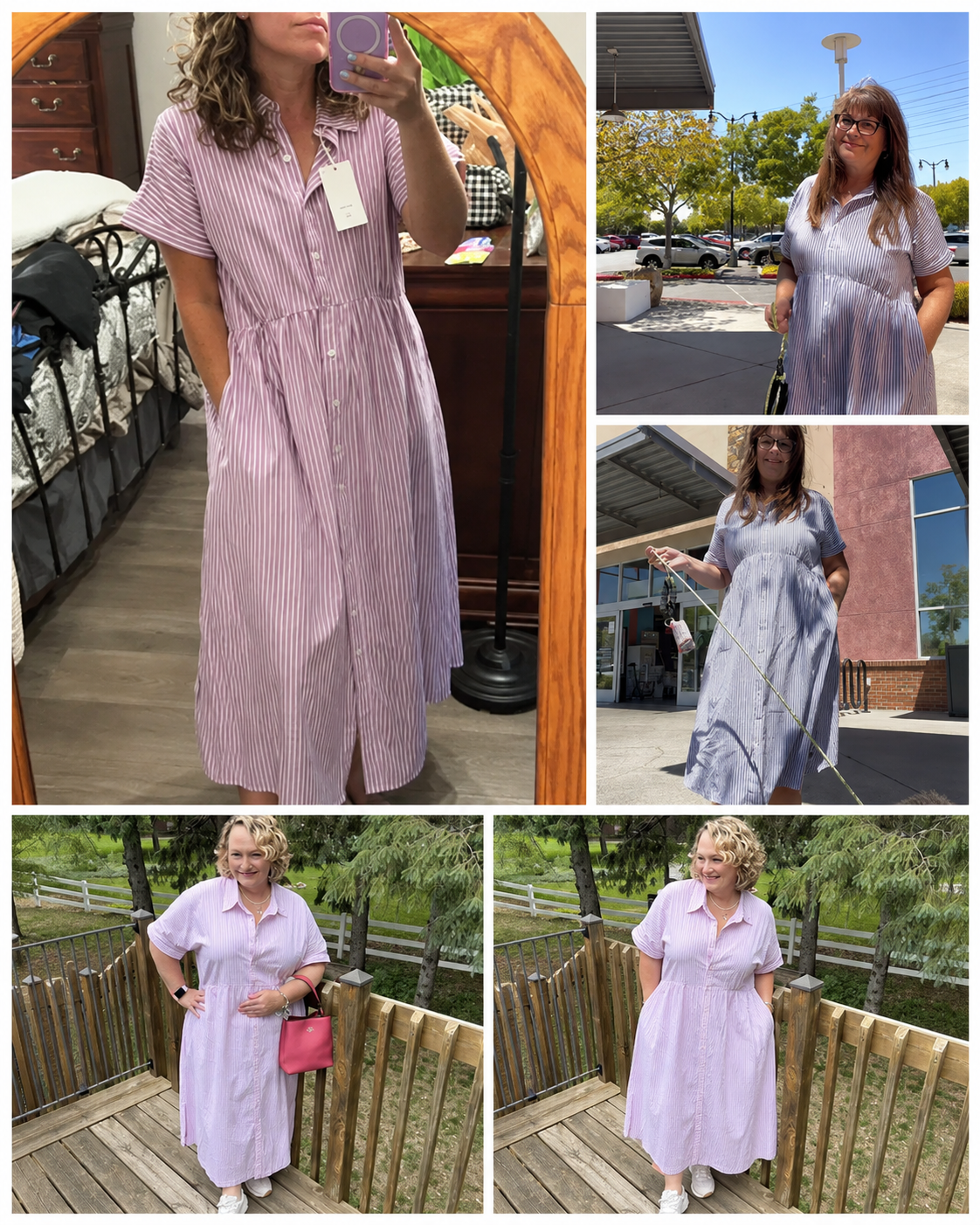 Women's Summer Striped Midi Long Shirt Dress Casual Loose Short Sleeve Button Down Dress