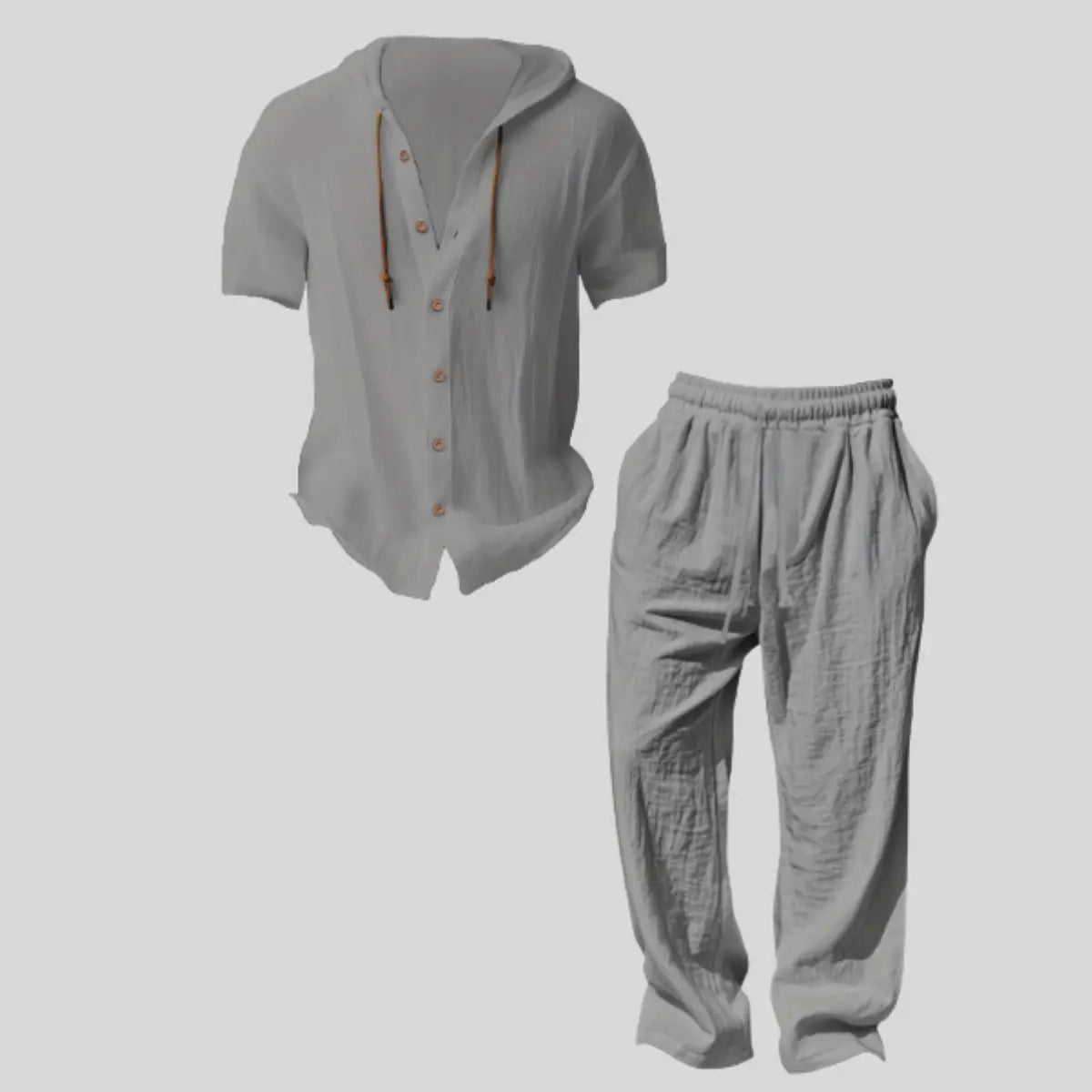 Men's Cooling Linen Blend Hooded Short Sleeve Shirt & Pants Set
