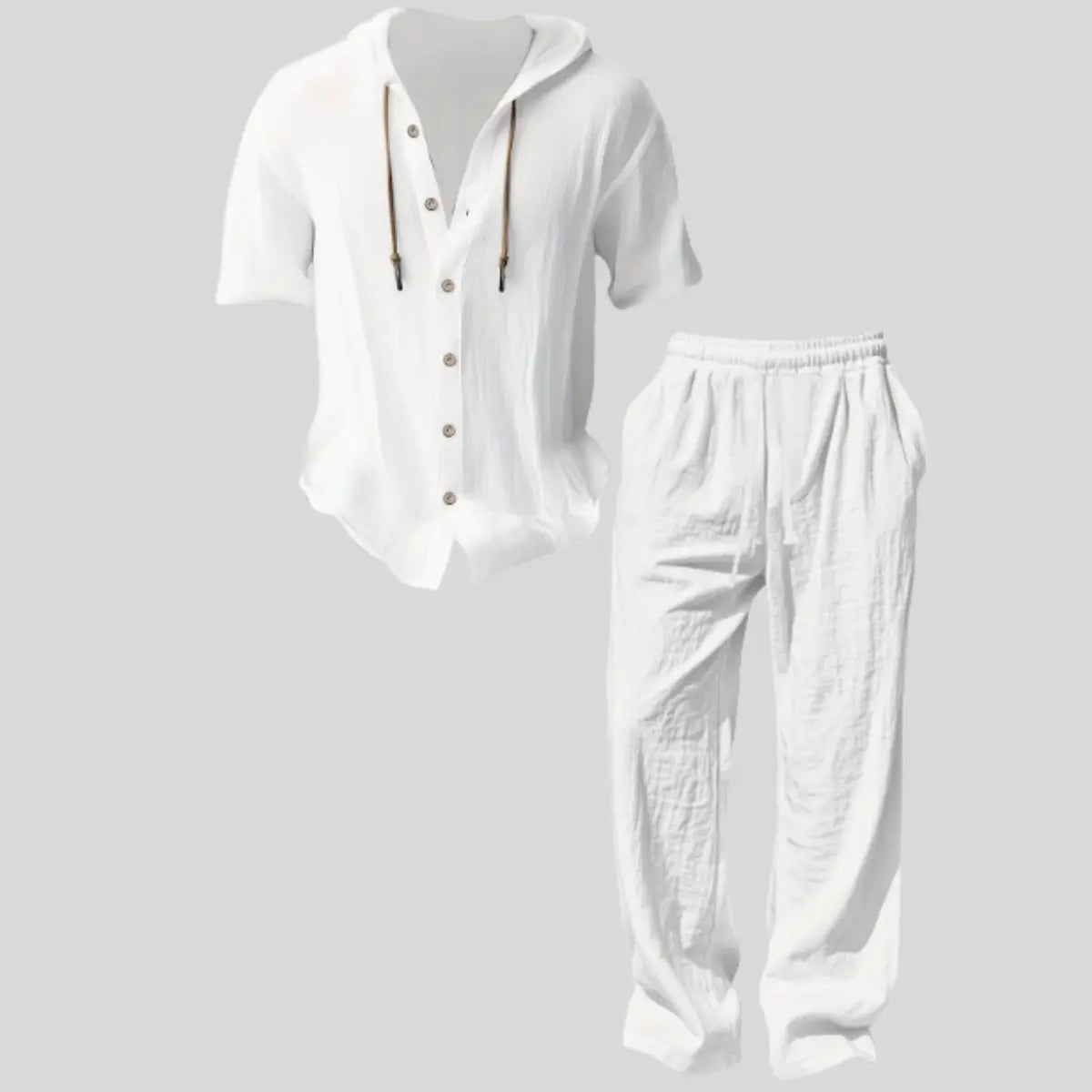 Men's Cooling Linen Blend Hooded Short Sleeve Shirt & Pants Set
