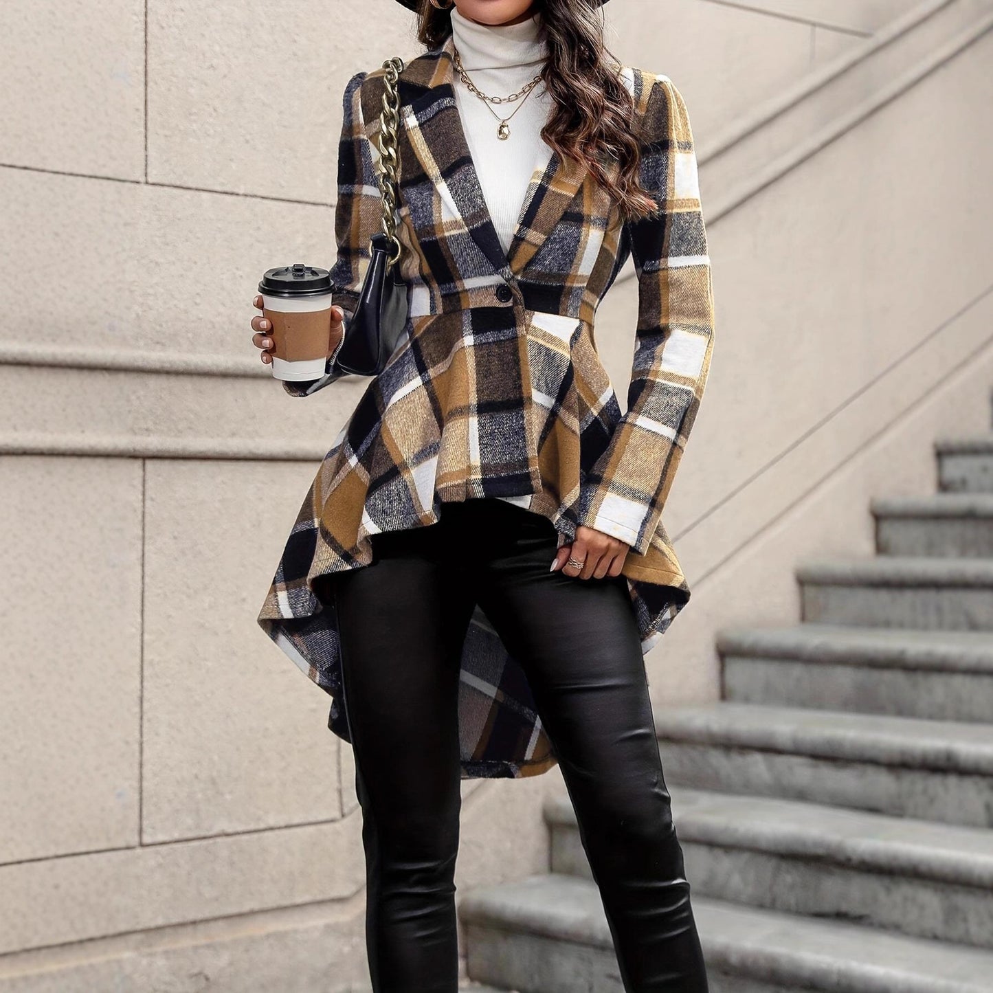 Women's Plaid High-Low Open Front Cardigan - Red Plaid