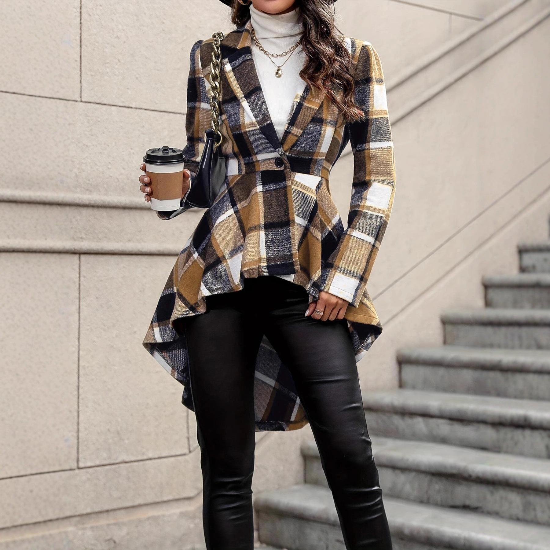 Women's Plaid High-Low Open Front Cardigan - Red Plaid