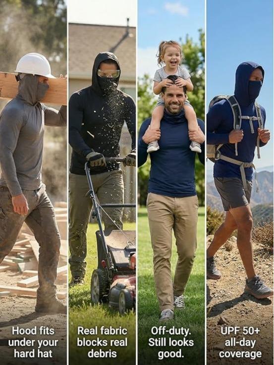 Men's  Long-Sleeve Sun-Ice Silk Protection Hoodie (with Sleeve Pocket and Face Mask)