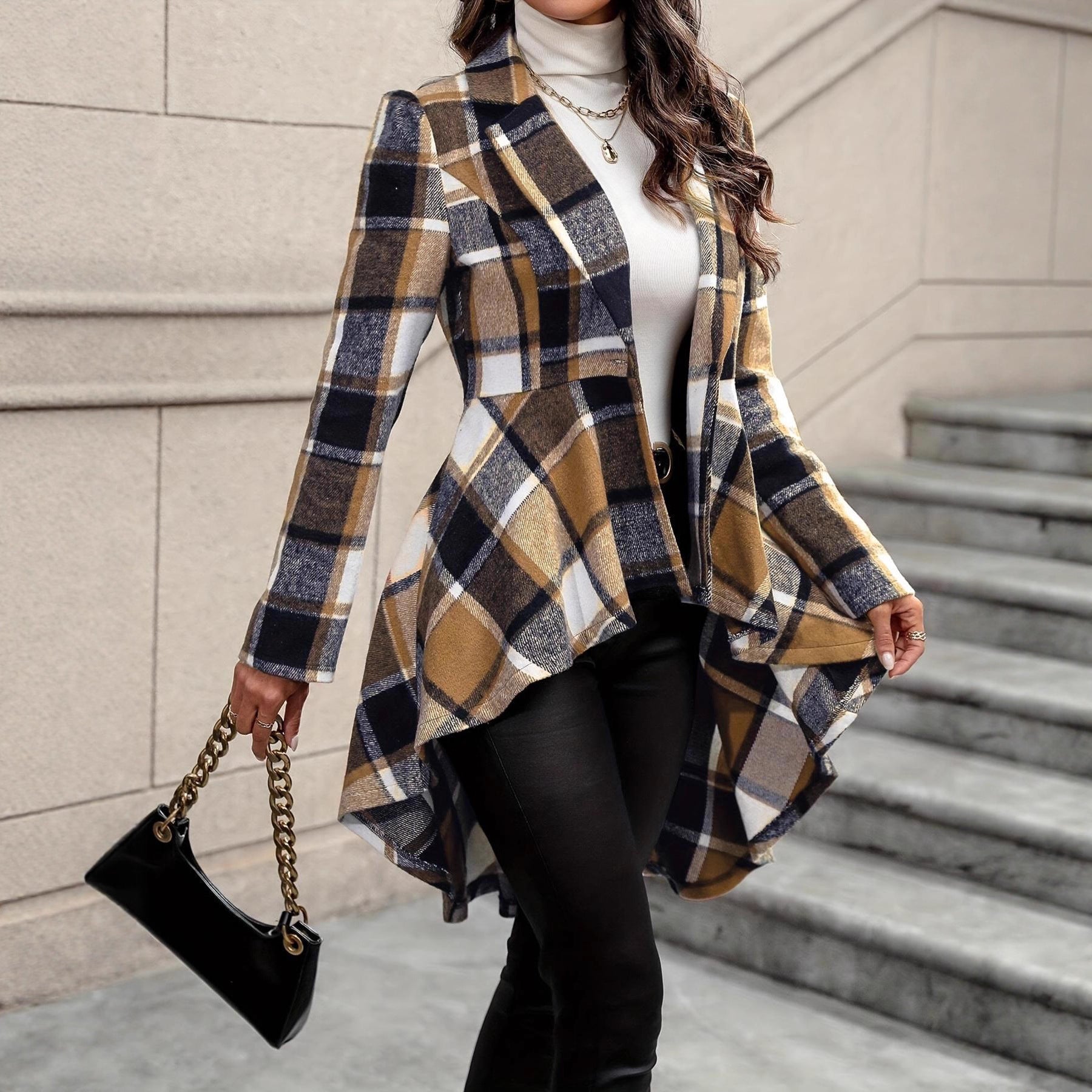 Women's Plaid High-Low Open Front Cardigan - Red Plaid