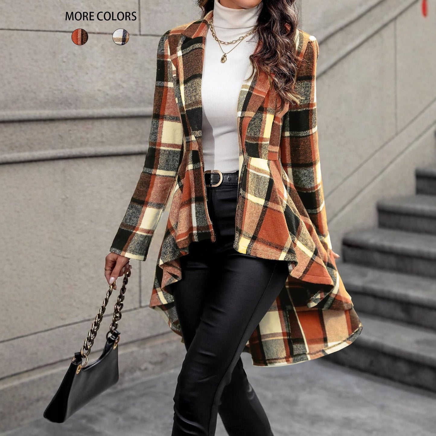 Women's Plaid High-Low Open Front Cardigan - Red Plaid
