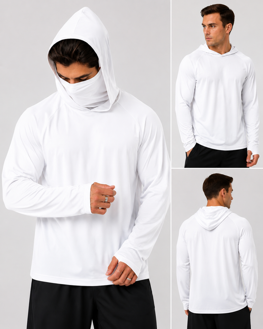 Men's  Long-Sleeve Sun-Ice Silk Protection Hoodie (with Sleeve Pocket and Face Mask)