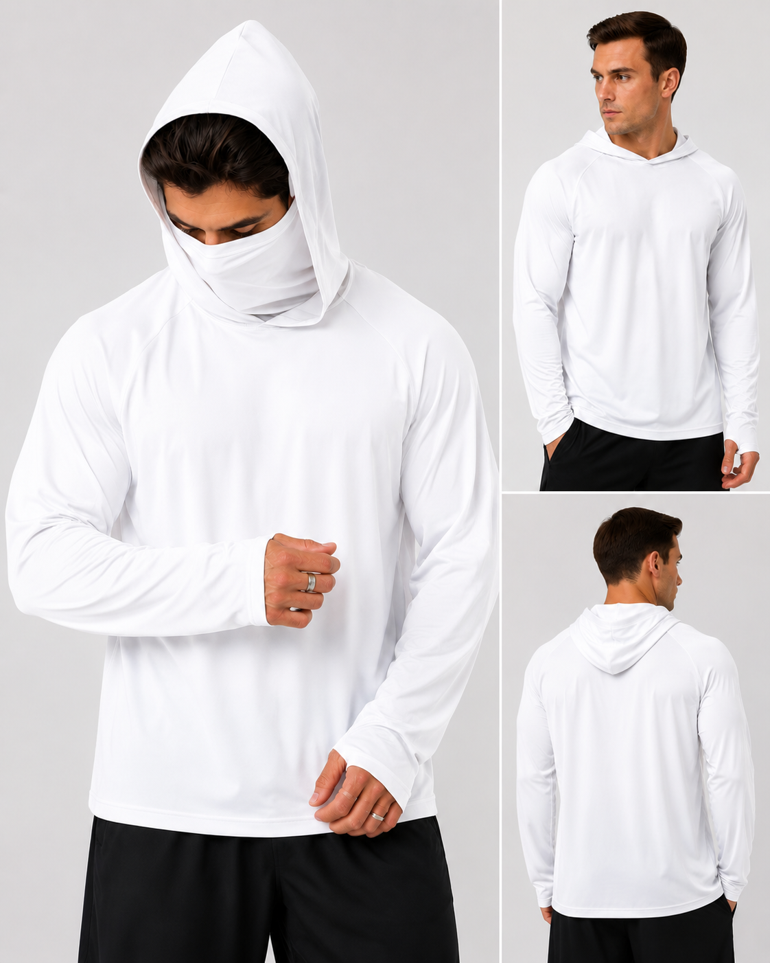 UPF 50+ Long-Sleeve Sun-Protection Hoodie (with Sleeve Pocket and Face Mask)