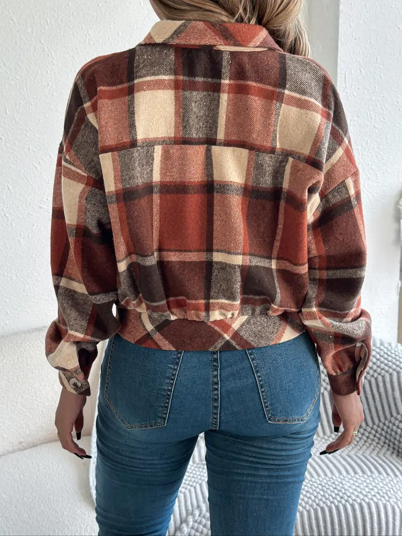 Women’s Plaid Long-Sleeve Jacket – Cozy Casual Outerwear for Fall & Winter