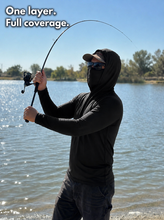 UPF 50+ Long-Sleeve Sun-Protection Hoodie (with Sleeve Pocket and Face Mask)