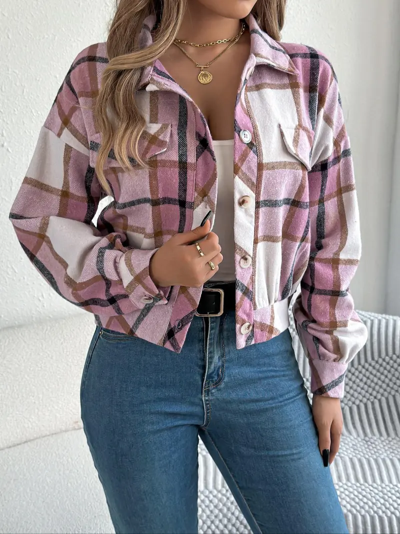 Women’s Plaid Long-Sleeve Jacket – Cozy Casual Outerwear for Fall & Winter