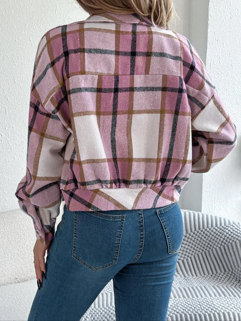 Women’s Plaid Long-Sleeve Jacket – Cozy Casual Outerwear for Fall & Winter