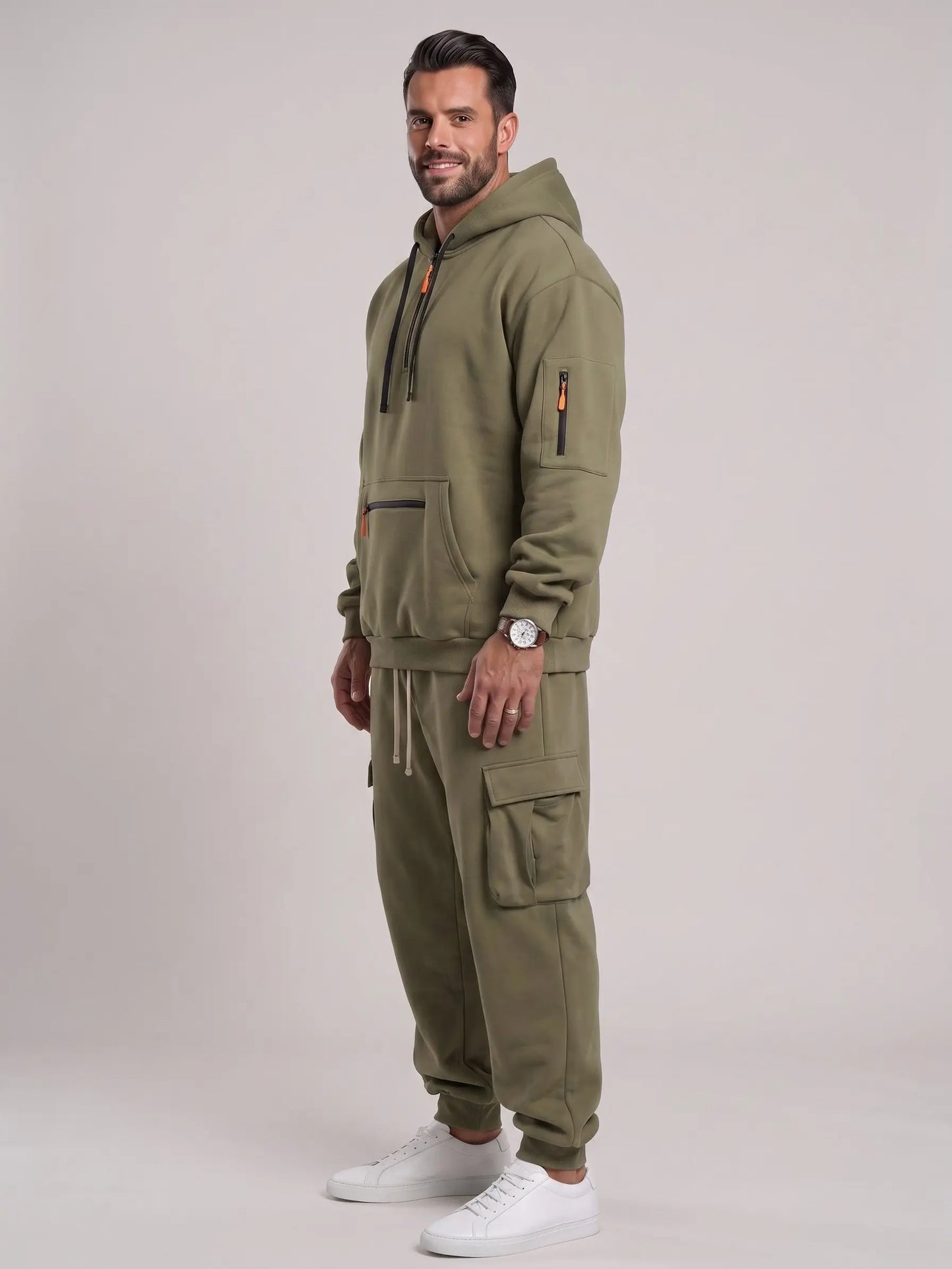 Men’s Hooded Two-Piece Set – Relaxed-Fit Top & Pants for Fall & Winter