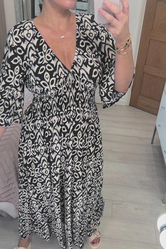 (🔥Hot Sale - 48% OFF🔥 Free Shipping)Casual Print V-neck Long Dress