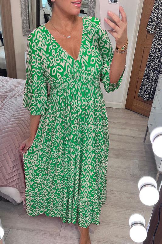 (🔥Hot Sale - 48% OFF🔥 Free Shipping)Casual Print V-neck Long Dress