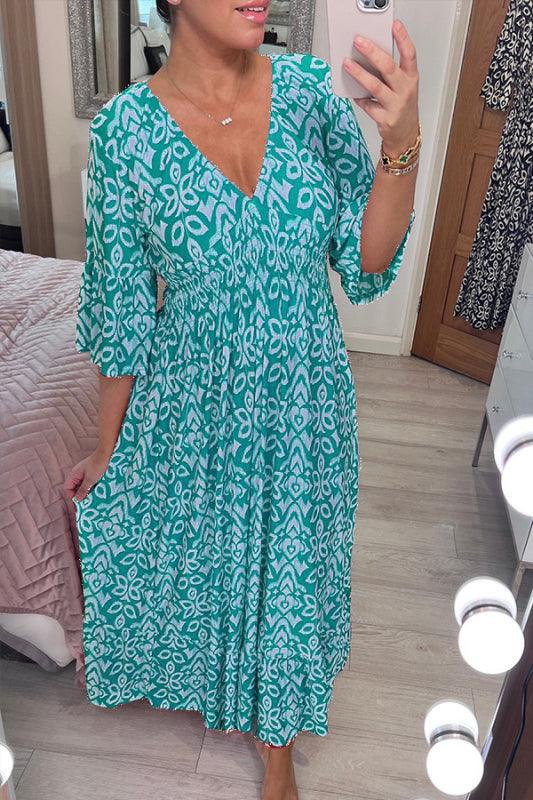 (🔥Hot Sale - 48% OFF🔥 Free Shipping)Casual Print V-neck Long Dress