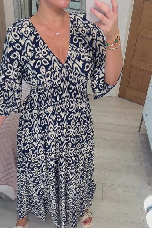 (🔥Hot Sale - 48% OFF🔥 Free Shipping)Casual Print V-neck Long Dress