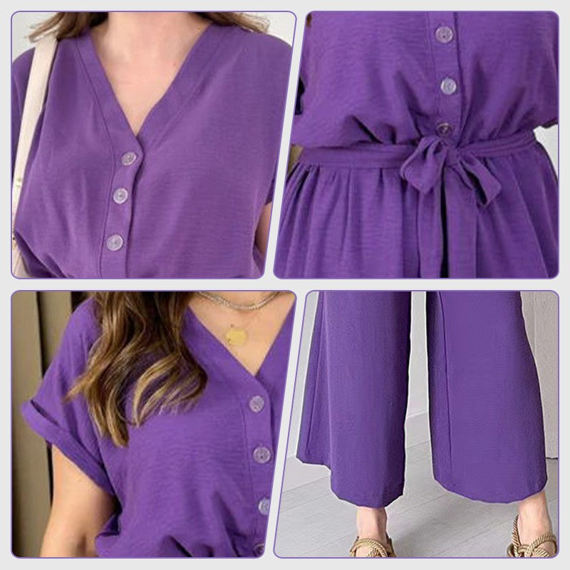 (48% OFF🔥Buy 2 Free Shipping) 💖Women's V-Neck Short-Sleeve Casual Jumpsuit