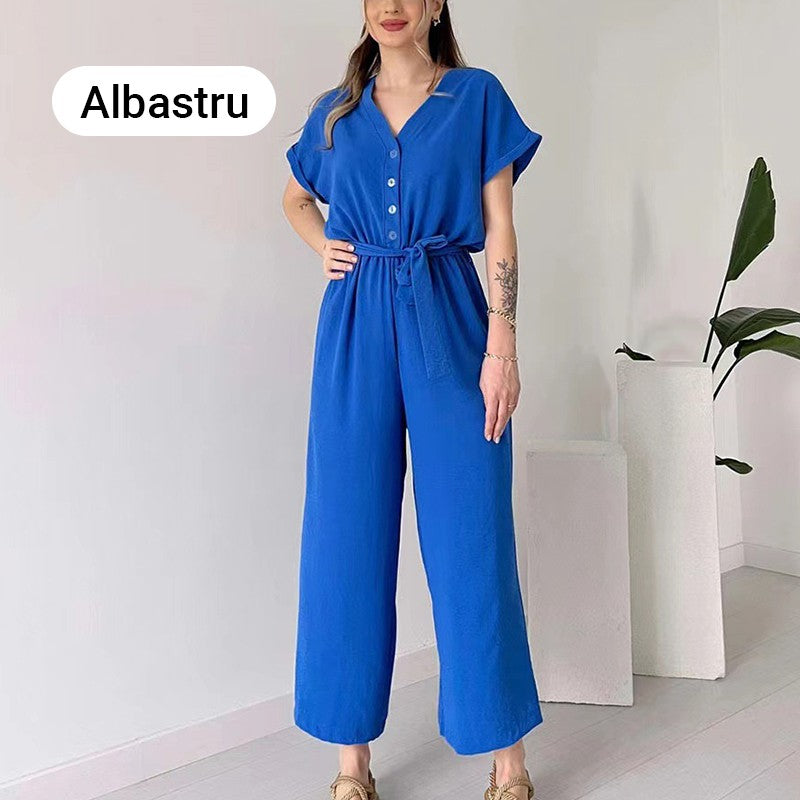 (48% OFF🔥Buy 2 Free Shipping) 💖Women's V-Neck Short-Sleeve Casual Jumpsuit