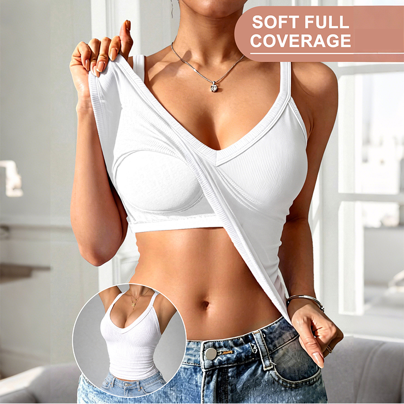 Women's Built-In Bra Ribbed Tank Top